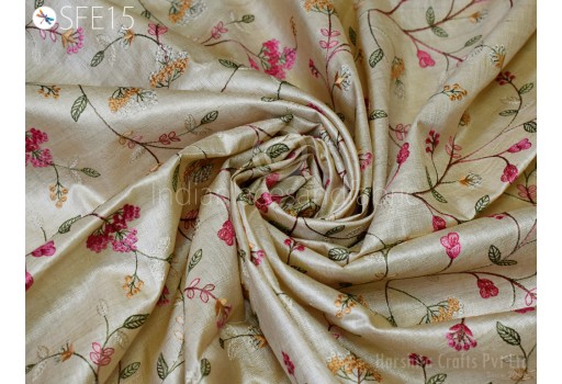 Dress Material Pure Tussar Silk Embroidered Fabric by the yard Indian Embroidery Raw Silk Wild Natural Handmade Fabric Peace Silk Tussah